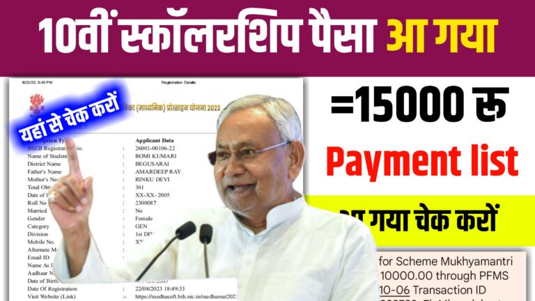 Bihar Board 10th Scholarship Payment Status 2024: