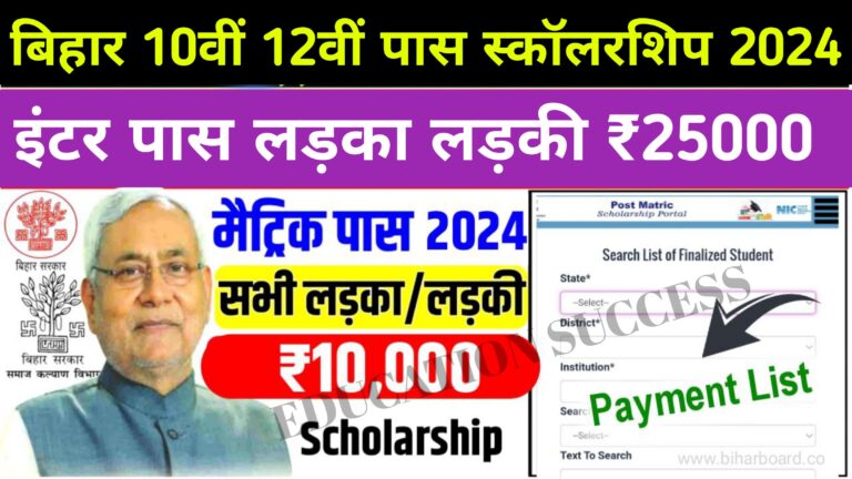 Bihar Board Matric Inter Pass Scholarship Jari 2024: